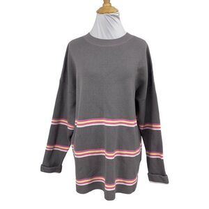 Lillusory Sweater Womens S Small Gray Knitted Striped Drop Shoulder Oversized